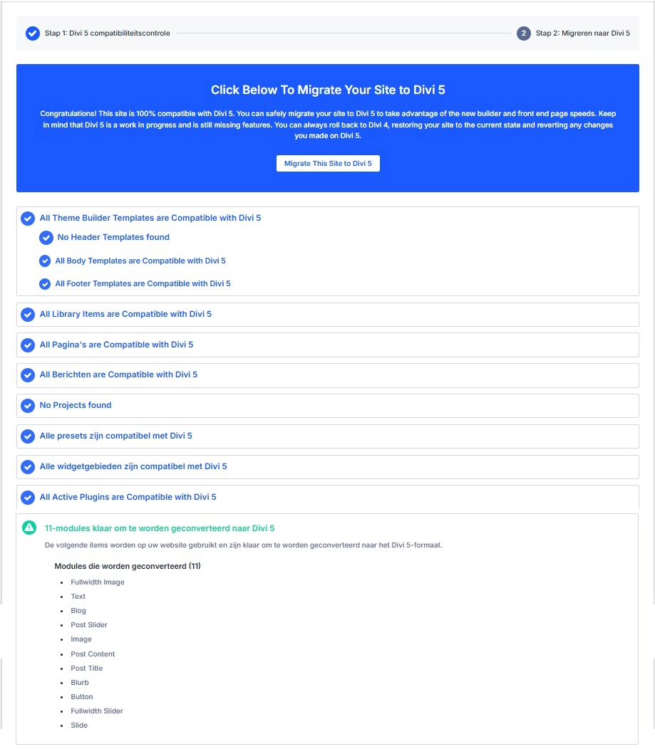 Divi 5 Migrator Stap 1